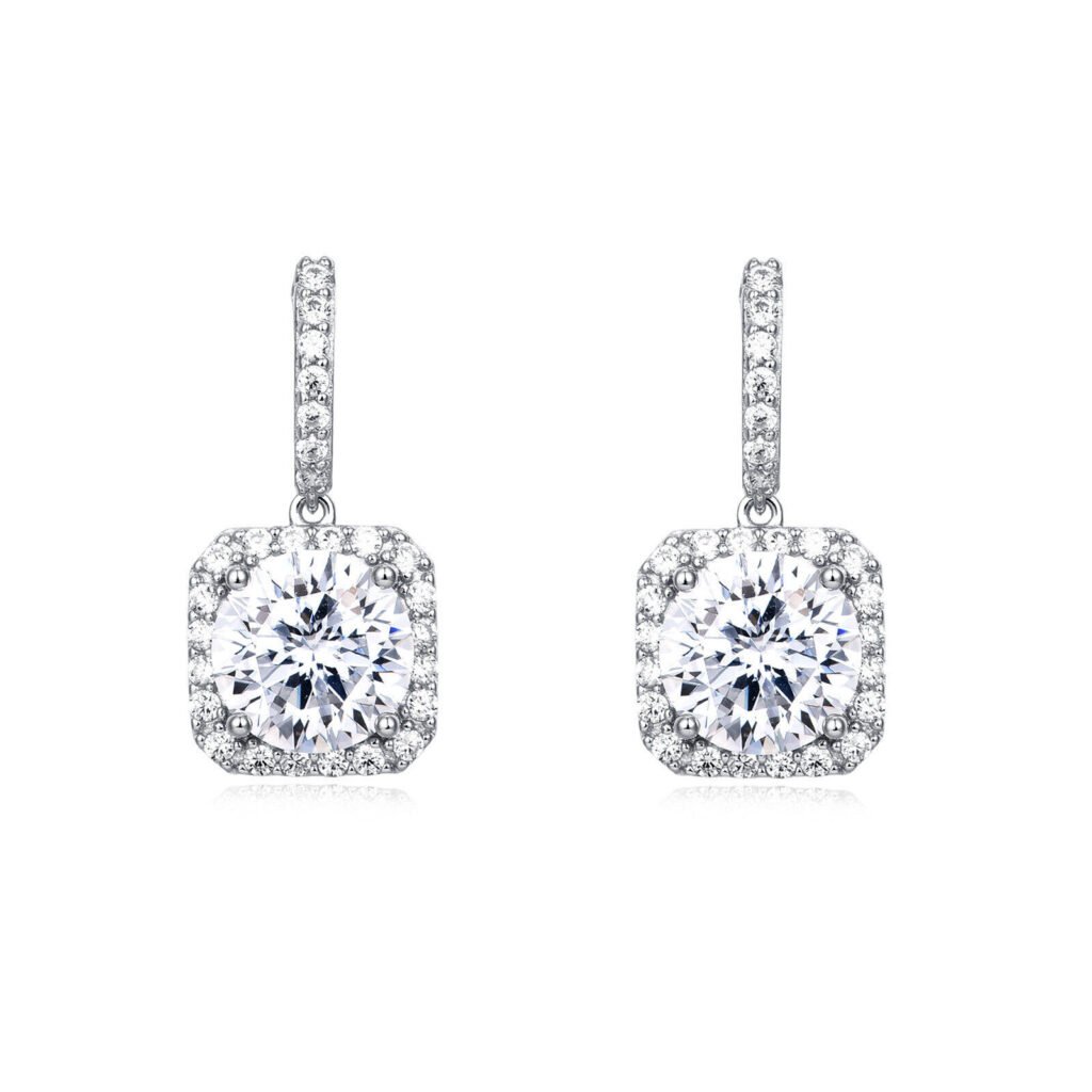 925 Sterling Silver Elegant Moissanite Halo Stud Earrings Wholesale In Plated with White Gold