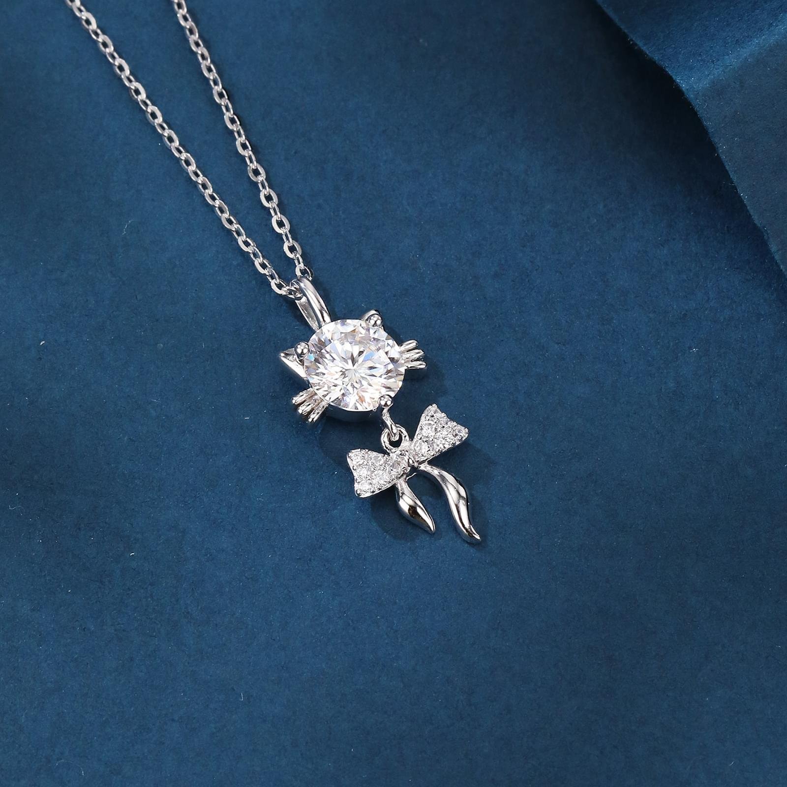 Elegant 925 Sterling Silver Moissanite Cat Pendant Necklace With Delicate Silver Chain Time Less Luxury Jewelry - Image 4