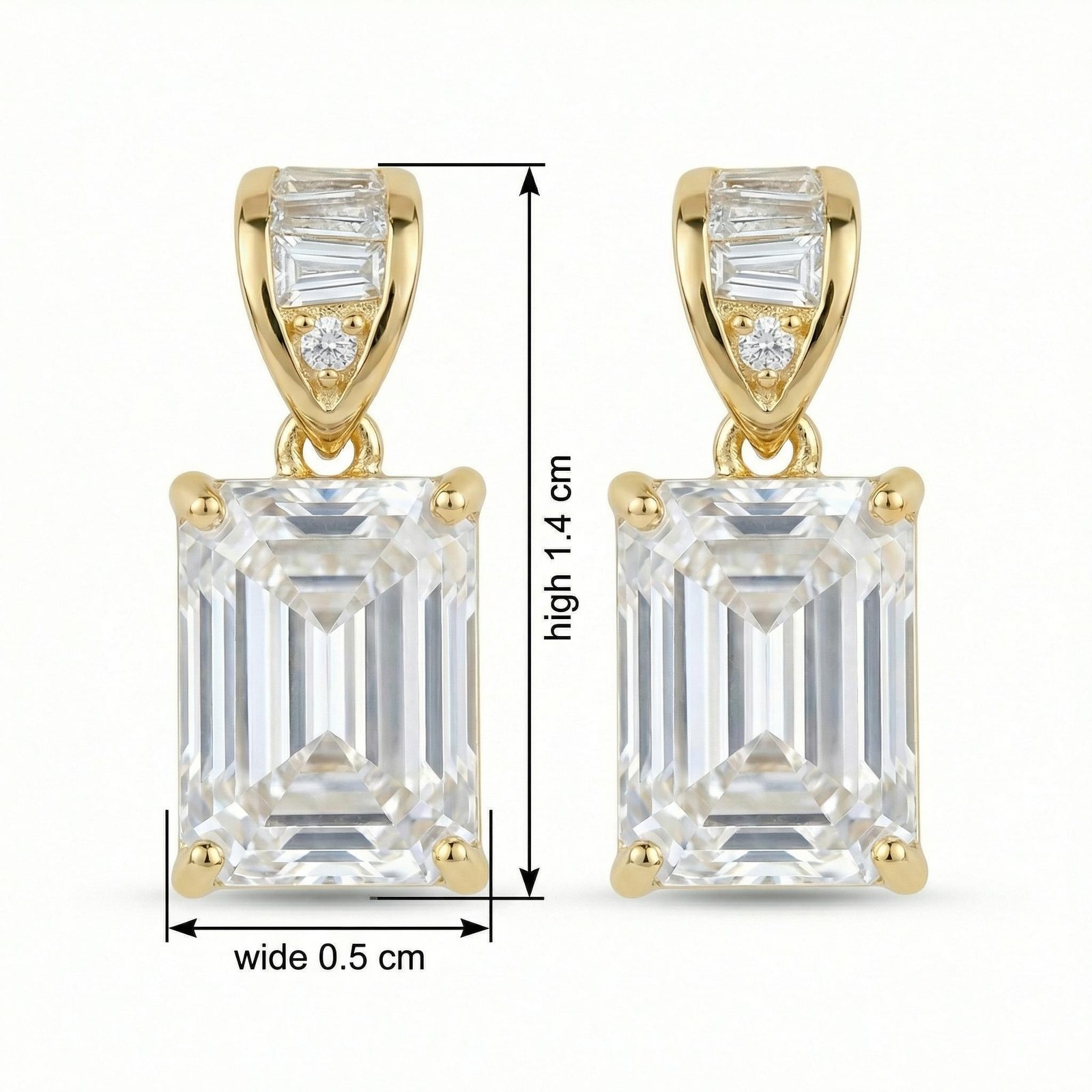 925 Sterling Silver Elegant Emerald-Cut Crystal Drop Earrings with Baguette Accents - Image 3