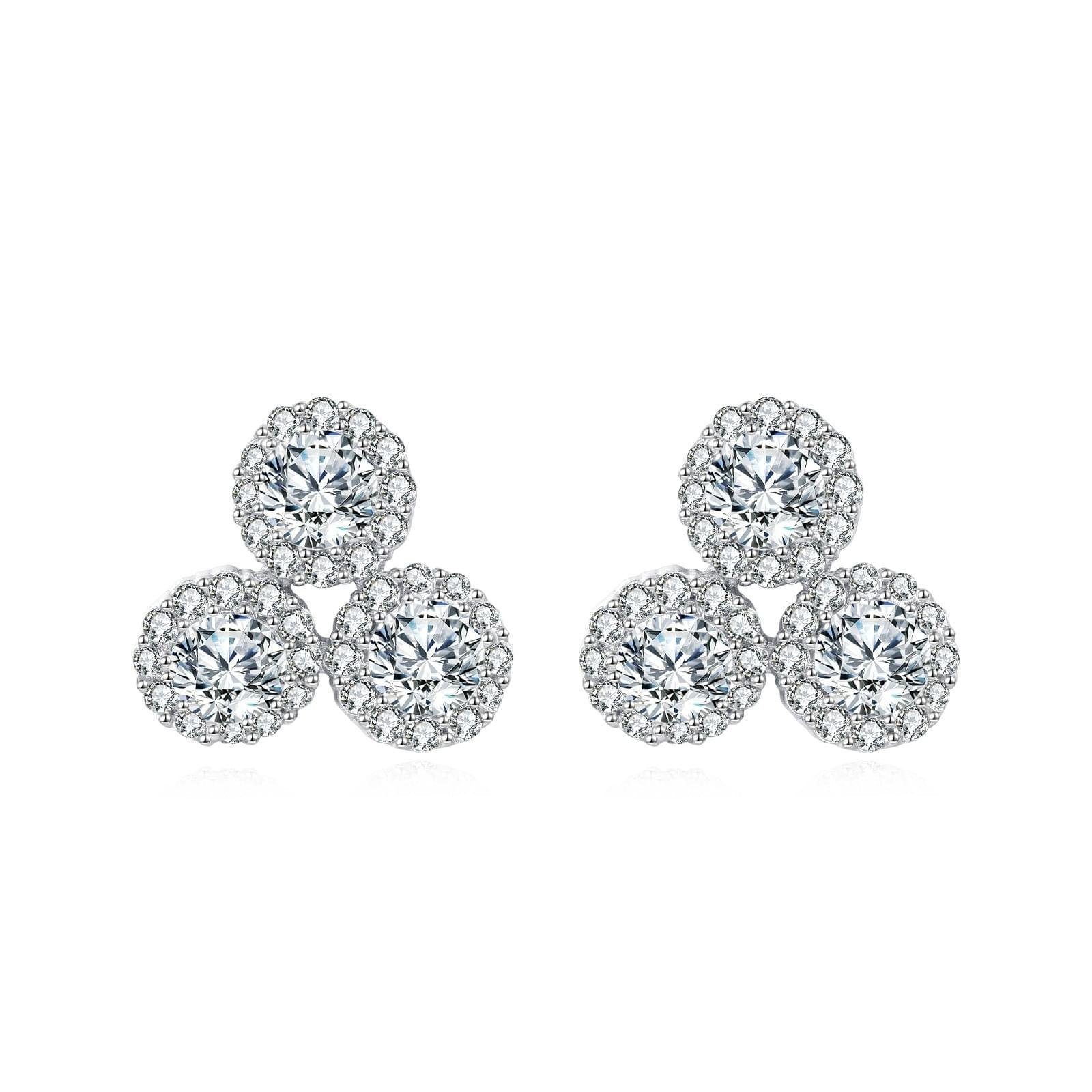 925 Sterling Silver **triple Moissanite Cluster Earrings In Plated with White Gold** - Image 6