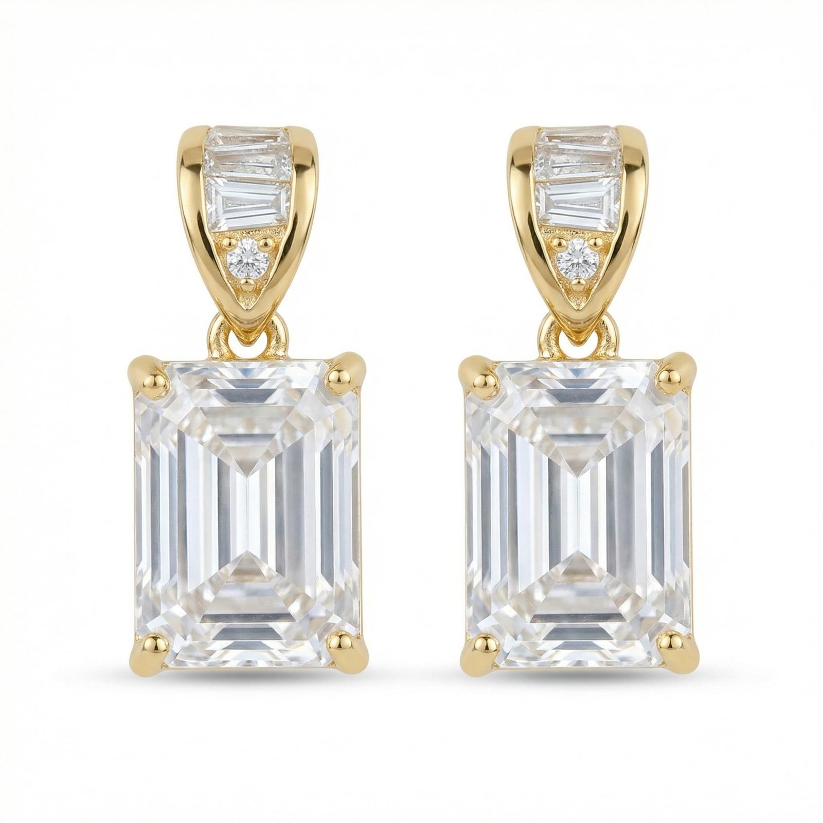 925 Sterling Silver Elegant Emerald-Cut Crystal Drop Earrings with Baguette Accents - Image 2
