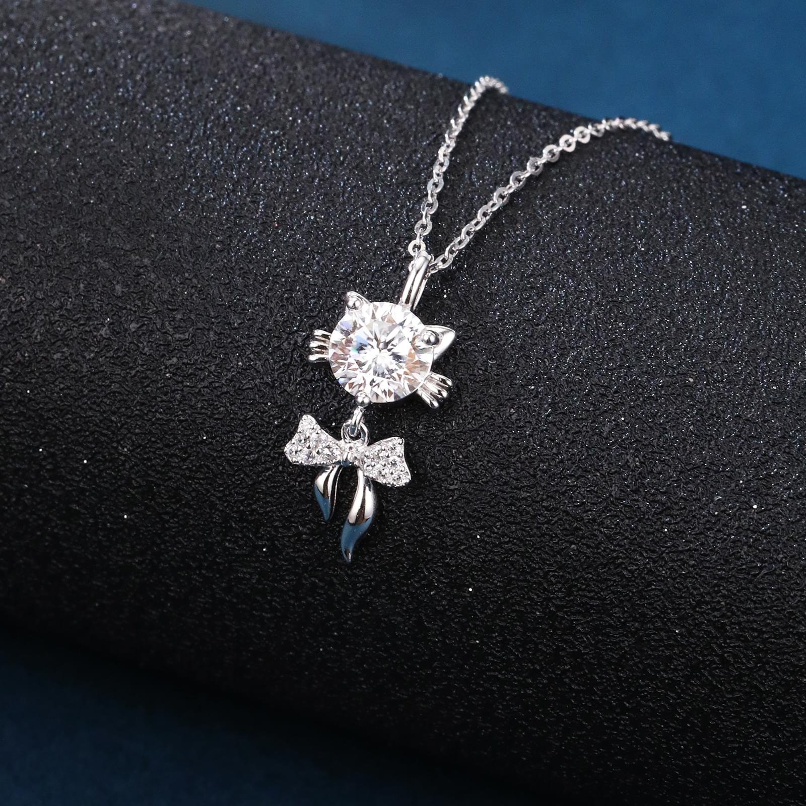 Elegant 925 Sterling Silver Moissanite Cat Pendant Necklace With Delicate Silver Chain Time Less Luxury Jewelry - Image 6