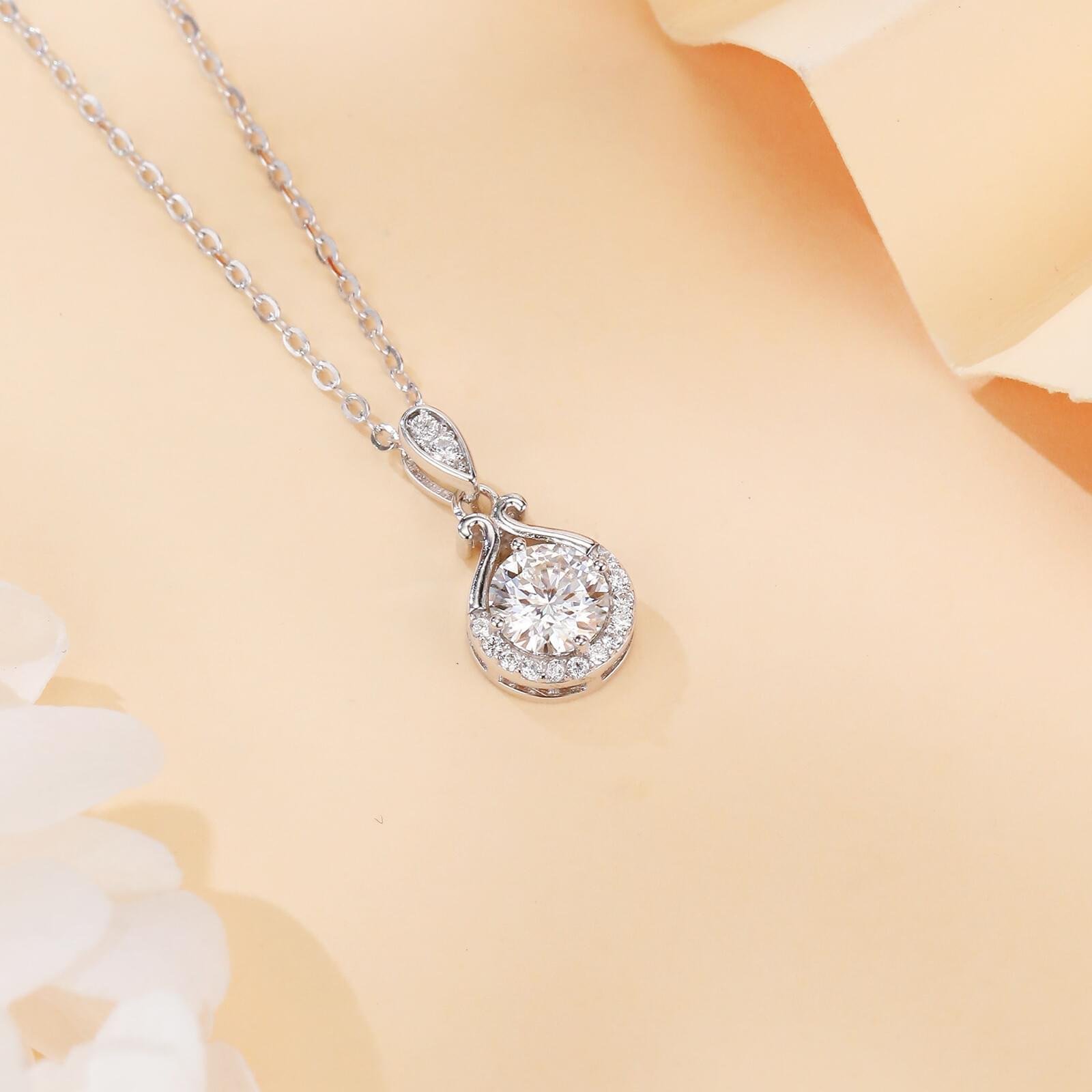 925 Sterling Silver Elegant Moissanite Pendant Necklace With Classic Teardrop Design - Image 2