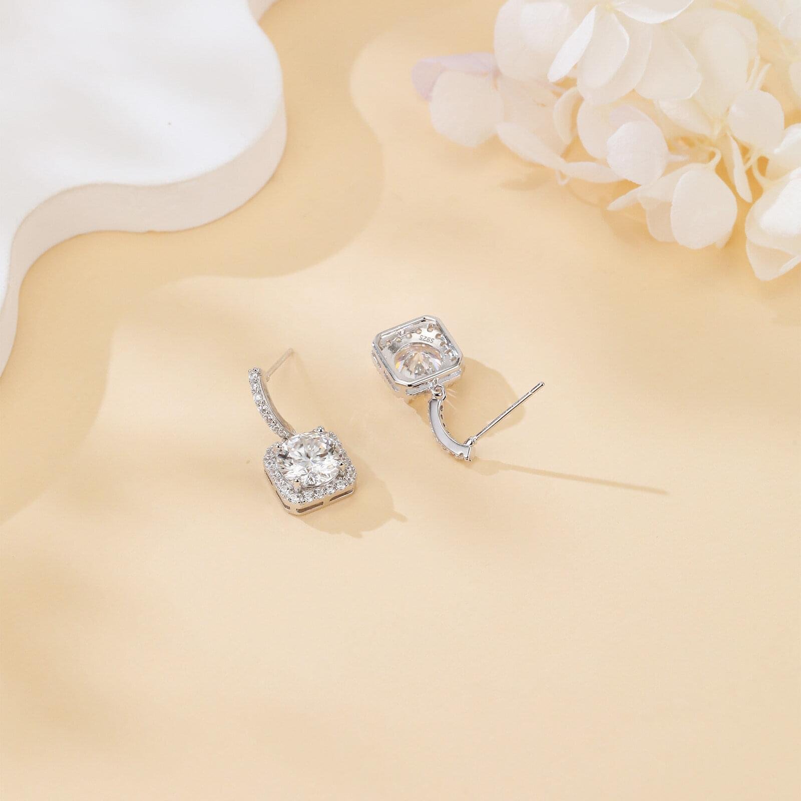 925 Sterling Silver Elegant Moissanite Halo Stud Earrings Wholesale In Plated with White Gold - Image 3