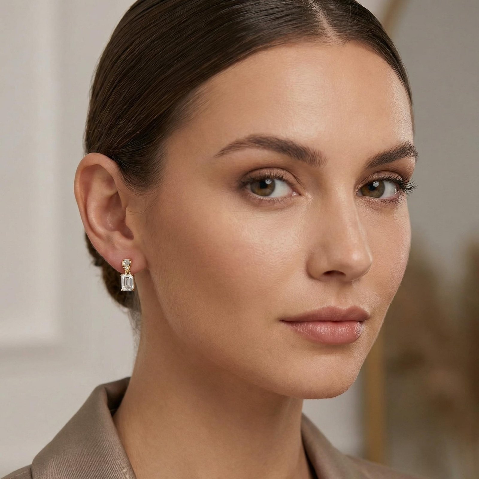 925 Sterling Silver Elegant Emerald-Cut Crystal Drop Earrings with Baguette Accents - Image 4