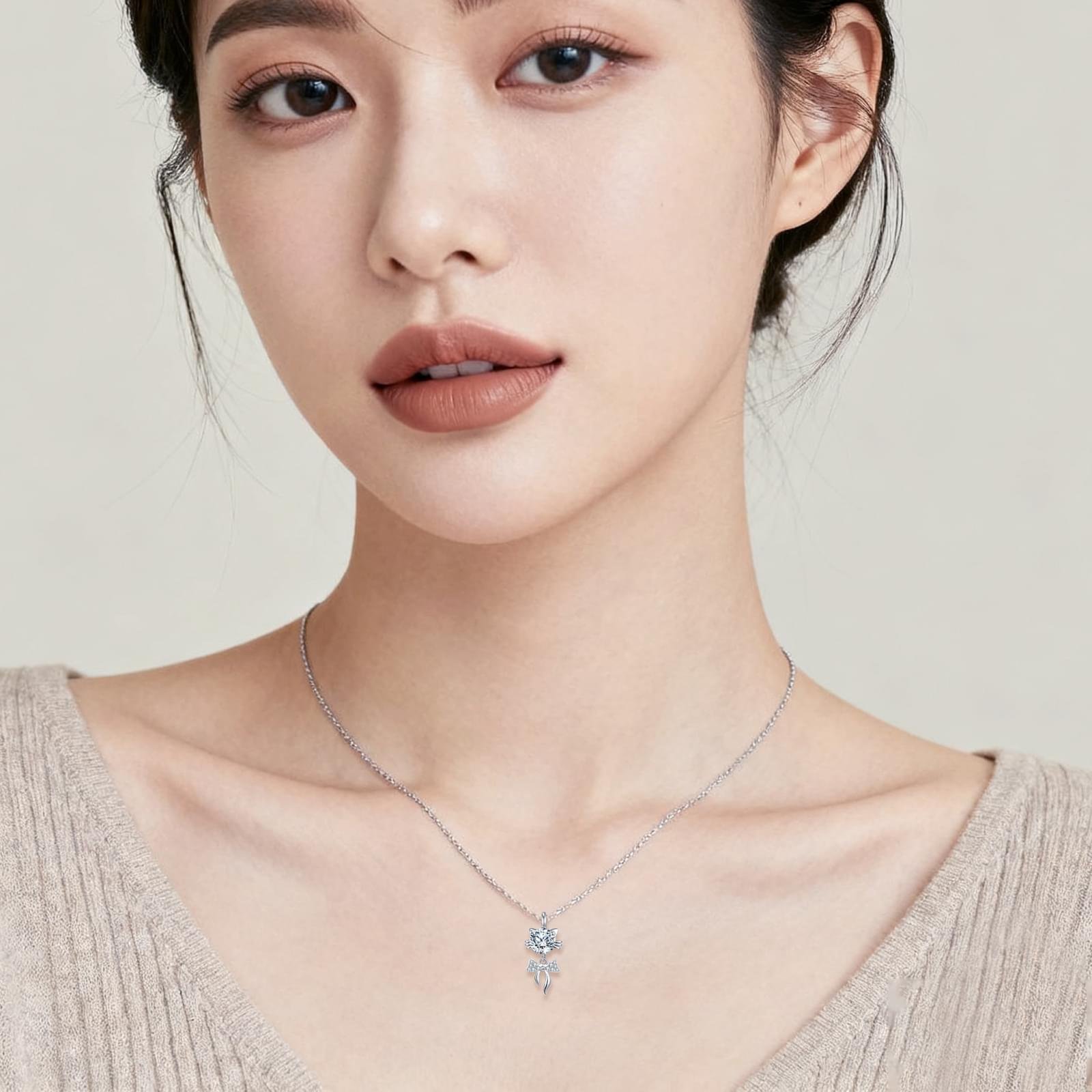 Elegant 925 Sterling Silver Moissanite Cat Pendant Necklace With Delicate Silver Chain Time Less Luxury Jewelry - Image 3