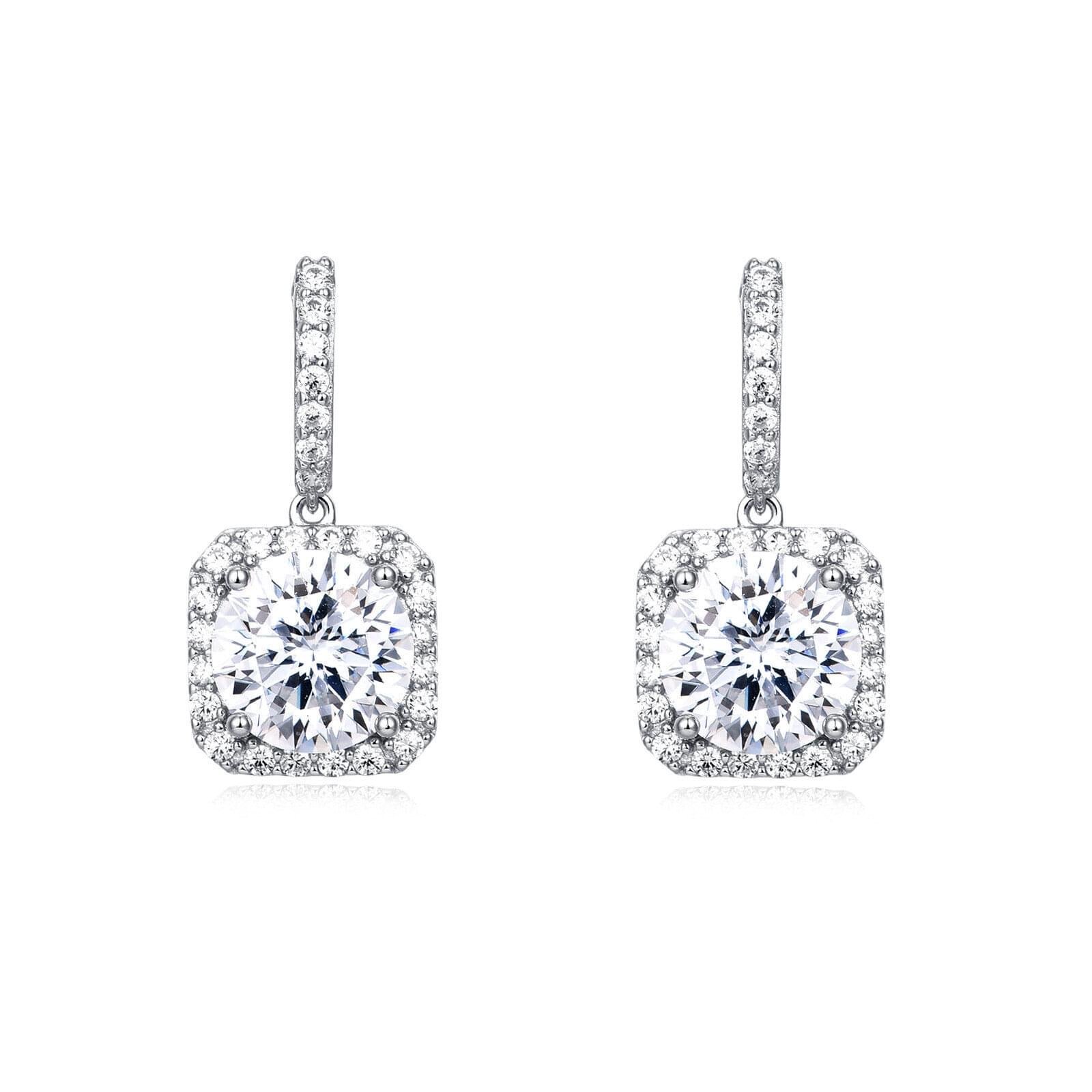 925 Sterling Silver Elegant Moissanite Halo Stud Earrings Wholesale In Plated with White Gold