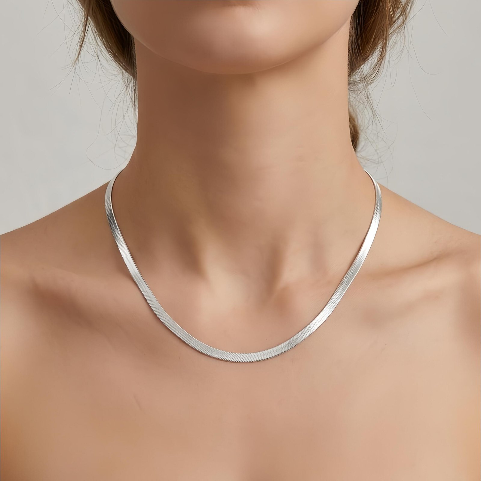 925 Sterling Silver Elegant  Herringbone Chain Necklace with Secure Lobster Clasp - Image 4